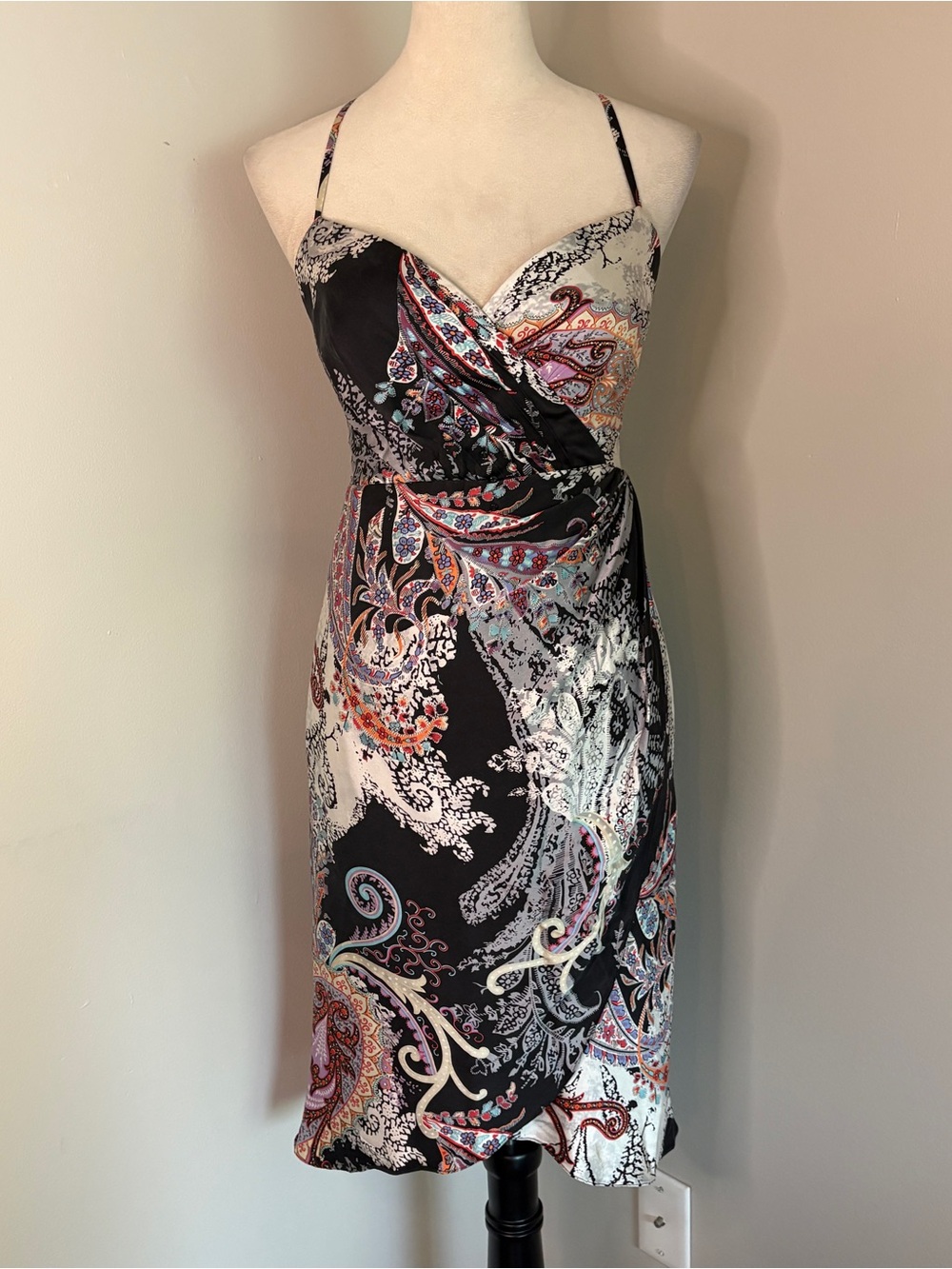 Alberto Makali 100% Silk Black Multicolor Paisley Dress